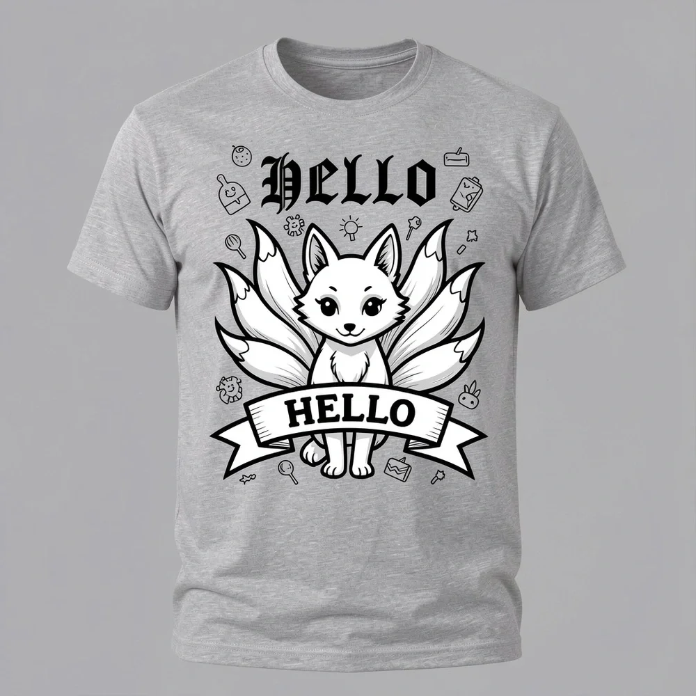 Gildan Gray Pet Tee with Black & White Fox Graphic
